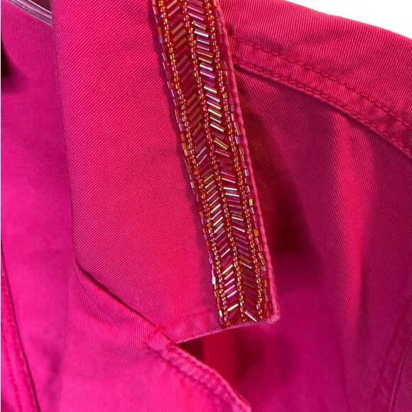Liz Claiborne, Pink Blazer Jean Jacket, Beaded Collar, XL - Picture 8 of 11